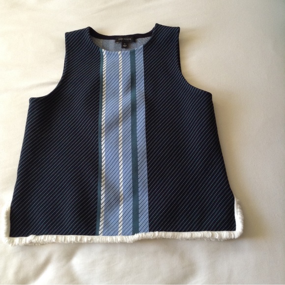 Ann Taylor blue striped sleeveless sweater fringe hem size medium Careerwear - Picture 3 of 9